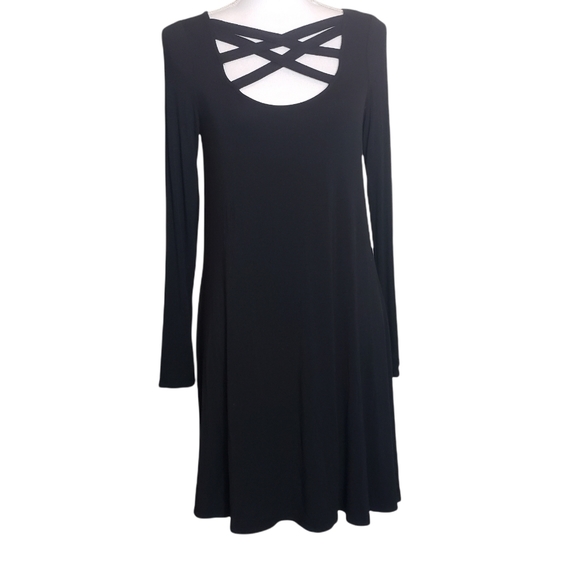 American Eagle Outfitters Black Shift Dress Sz Medium Criss Cross Front Stretch - Picture 1 of 8